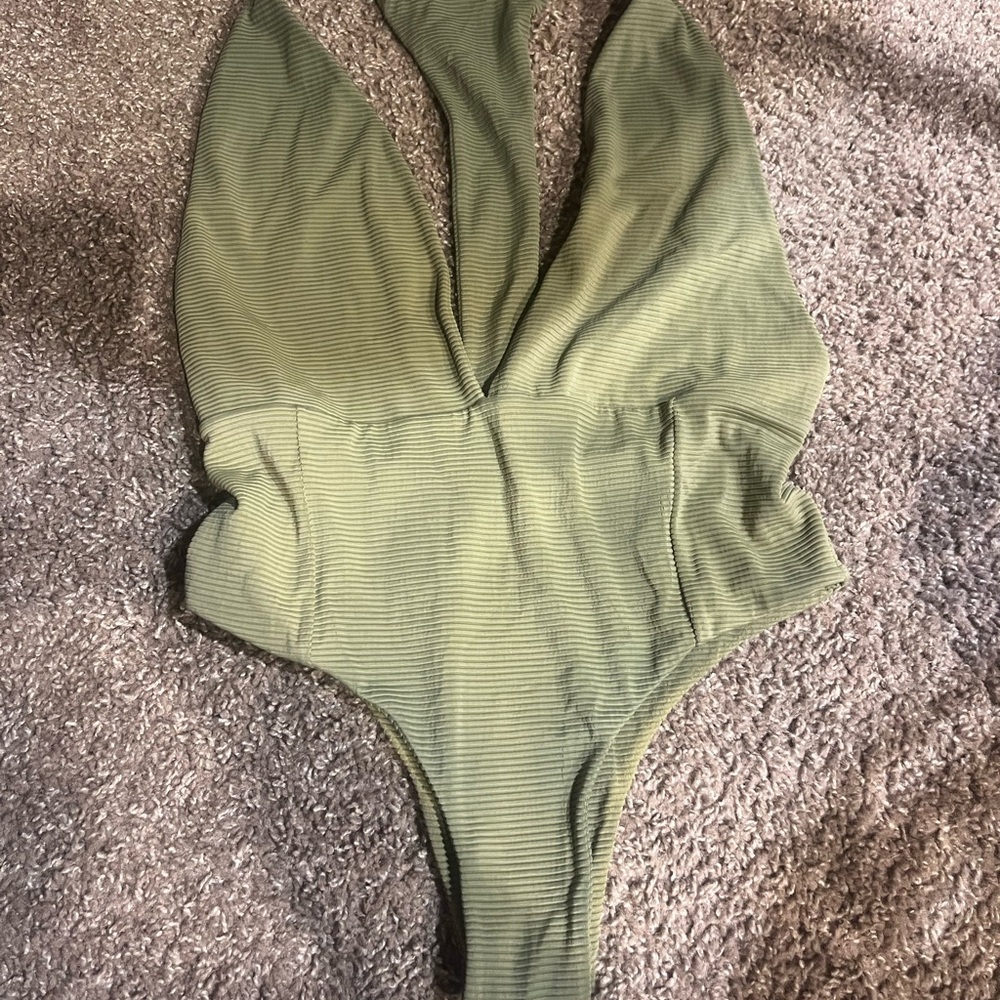Benoa Swim Green One Piece Swimsuit with Plunging V-Neckline